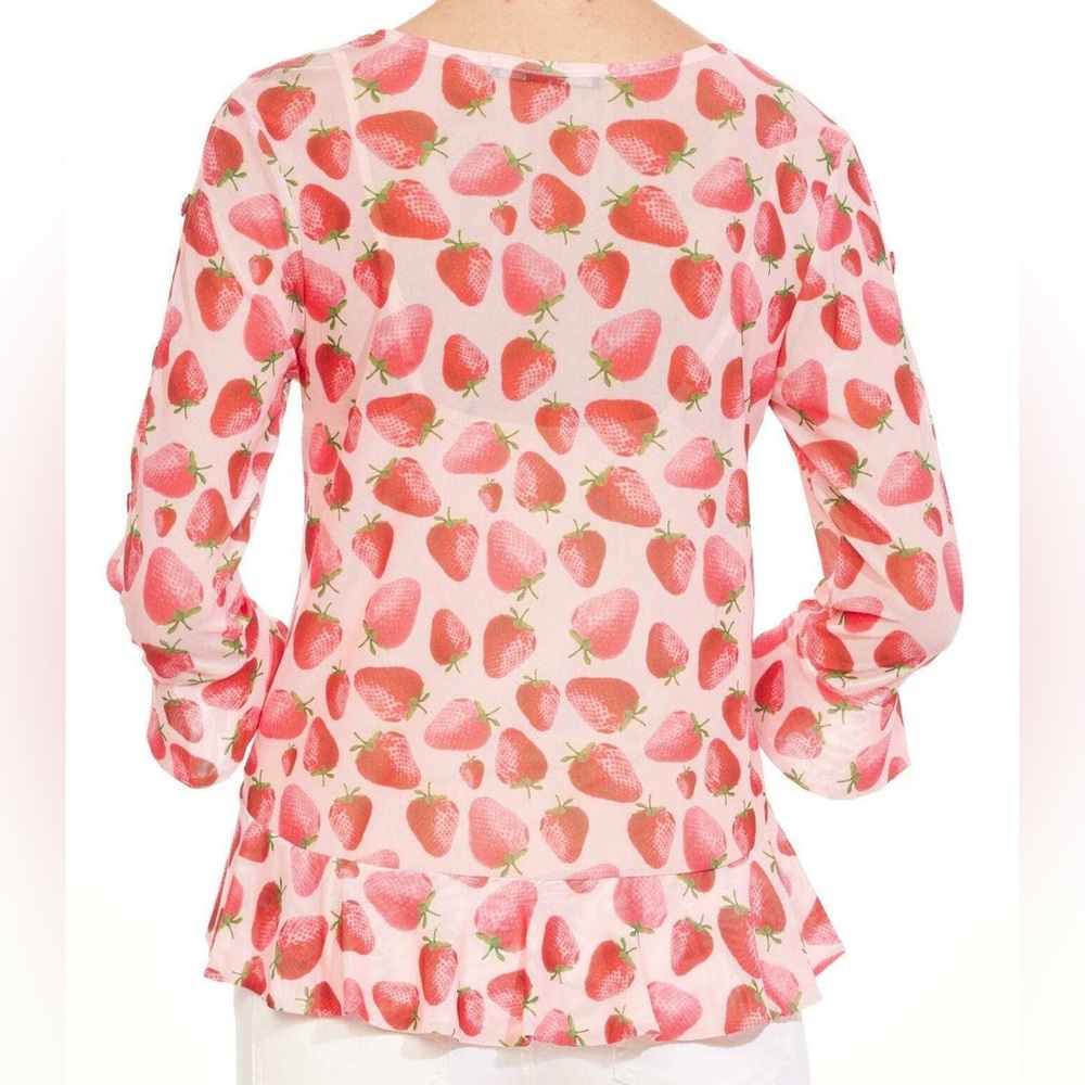 Eva Franco Anthropologie Black Pink Plaid Mesh Cut Out Sleeve Belinda Top Shirt - Picture 8 of 12